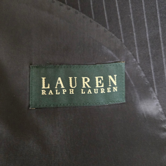 Y2K Lauren Ralph Lauren Black Pinstripe Single Breasted Wool Suit Jacket Size 48 - Picture 11 of 16